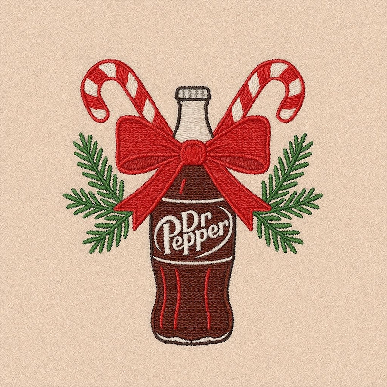 Embroidered Christmas Dr Pepper Sweatshirt – Cozy Holiday Candy Cane Design