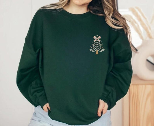 Embroidered Christmas Tree Crewneck - Left Chest