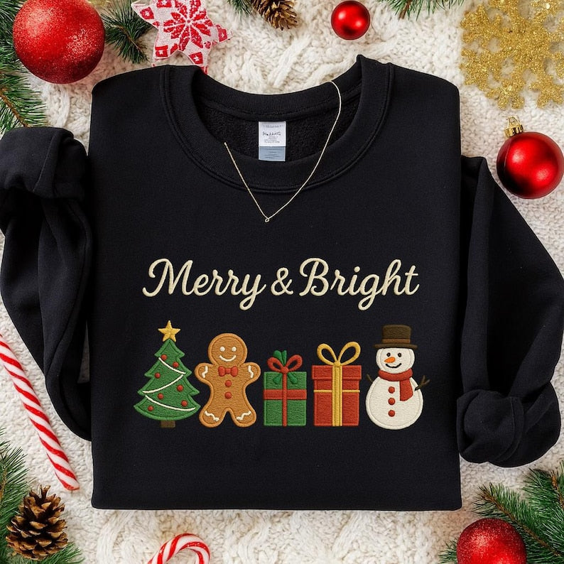 Embroidered Merry & Bright Christmas Sweatshirt