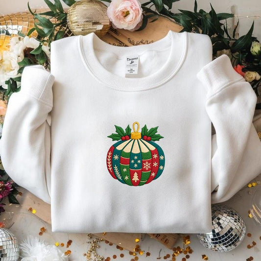 Embroidered Christmas Ornament Crewneck Sweater