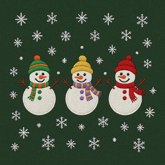 Embroidered Christmas Snowman Trio Sweatshirt – Festive Red Holiday Sweater with Snowflakes