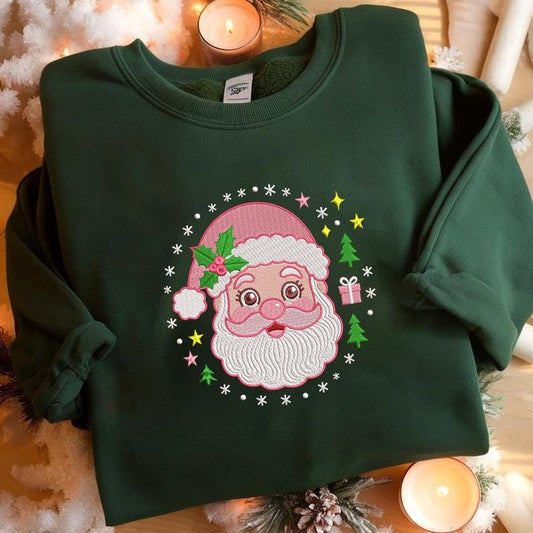Embroidered Santa Christmas Crewneck Sweater
