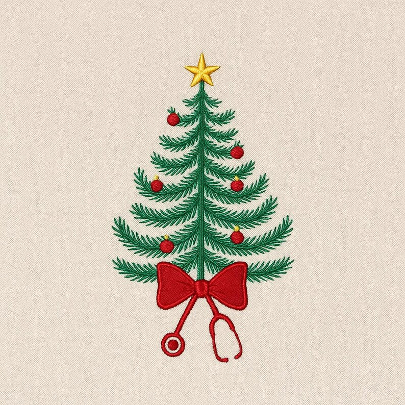 Embroidered Festive Christmas Nurse  Tree & Bow