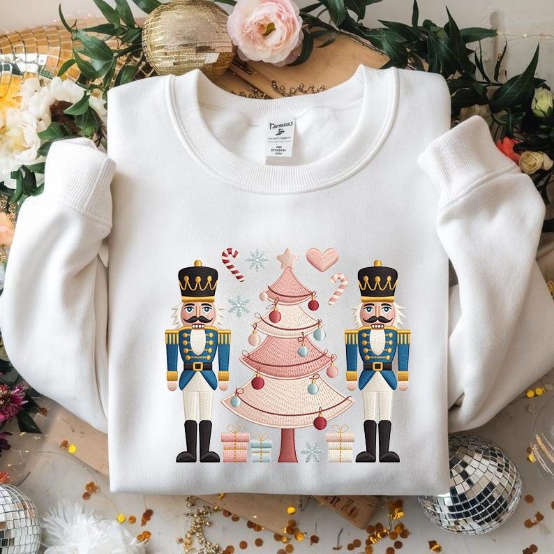 Embroidered Nutcracker Christmas Crewneck Sweater