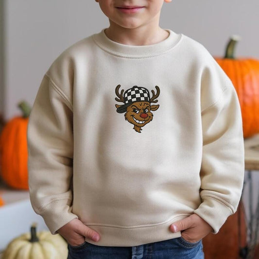 Embroidered Festive Christmas Holiday Reindeer Sweatshirt