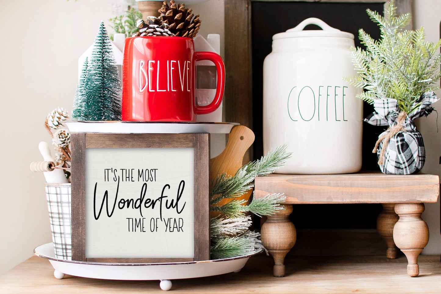 It's The Most Wonderful Time of the Year Wood Sign 14x14 | Large Christmas Sign | Farmhouse Christmas Decor | Cute Christmas Wall Decor