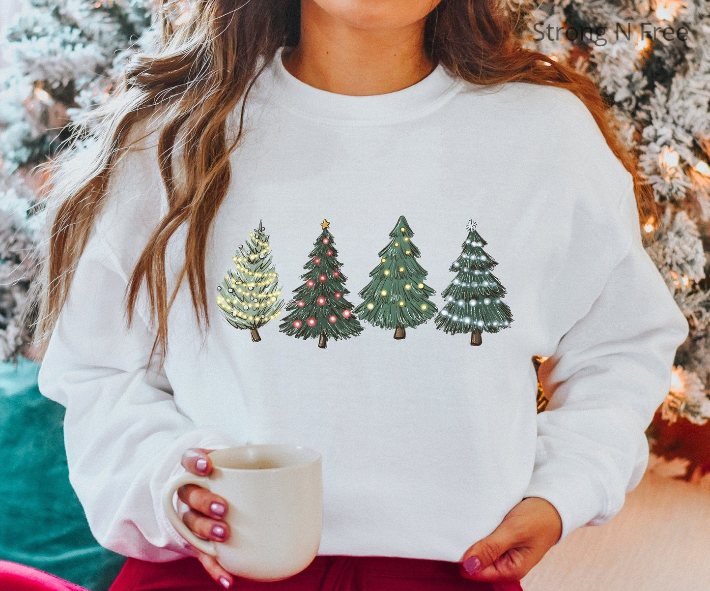 Christmas Sweatshirt, Christmas Sweater, Christmas Crewneck, Christmas Tree Sweatshirt, Holiday Sweaters for Women, Winter Sweatshirt .