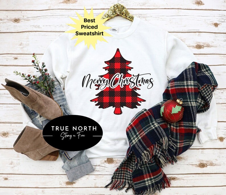 Merry Christmas Buffalo Plaid Trees Sweatshirt, Leopard Cheetah Christmas Trees Sweatshirt ,Merry Christmas Sweatshirt, Christmas Gift .