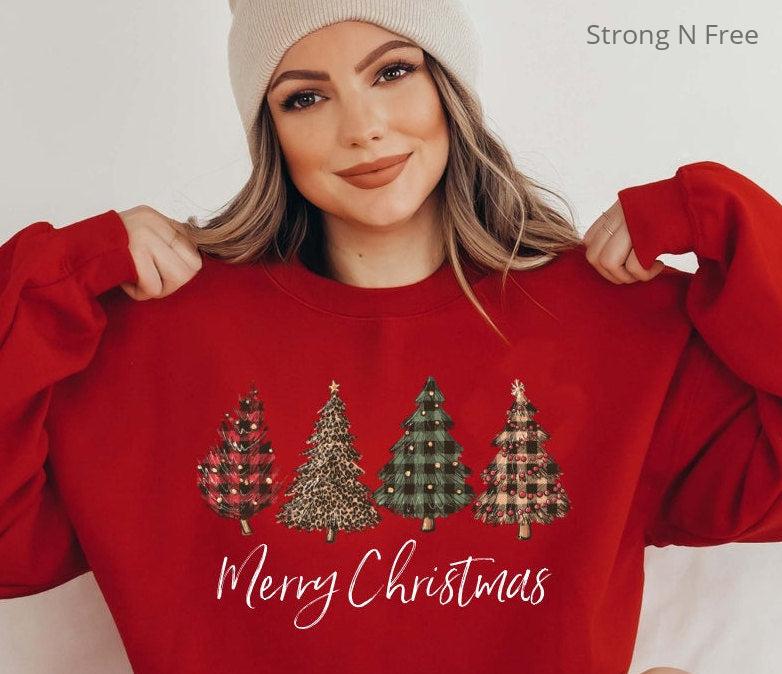 Christmas Sweatshirt, Christmas Sweater, Christmas Crewneck, Christmas Tree Sweatshirt, Holiday Sweaters for Women, Winter Sweatshirt .