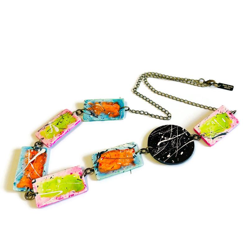 Bold Colorful Beaded Statement Necklace- Paint Spalsh