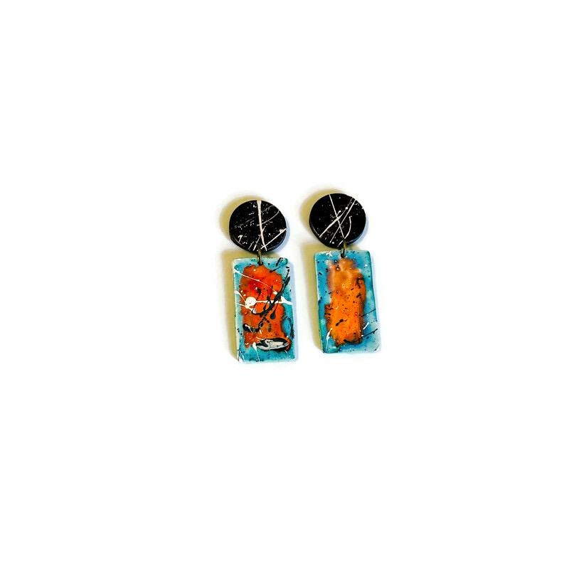 Paint Splatter Statement Earrings Post or Clip On