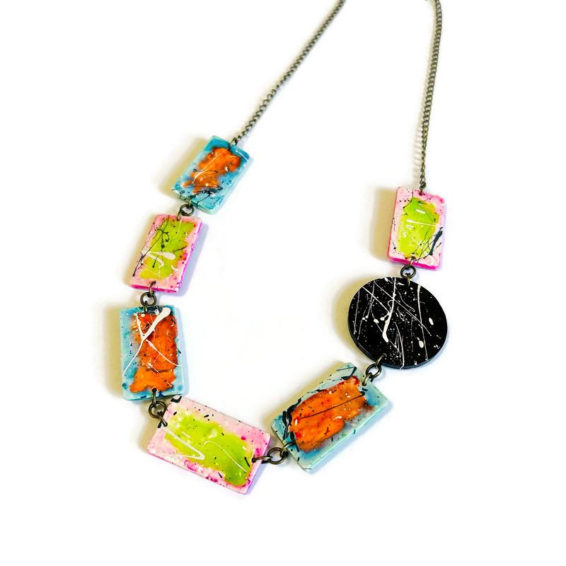 Bold Colorful Beaded Statement Necklace- Paint Spalsh