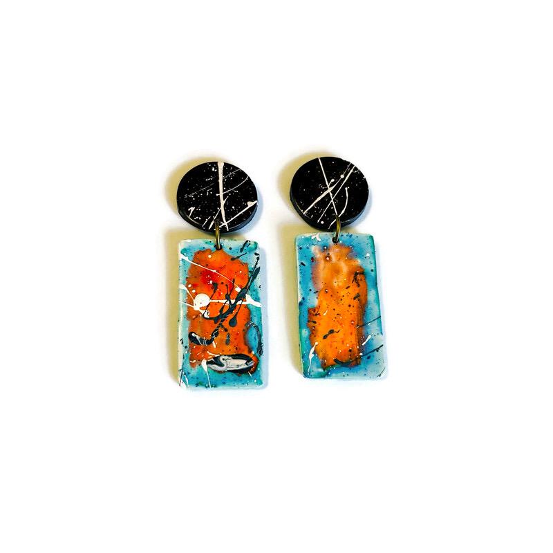 Paint Splatter Statement Earrings Post or Clip On