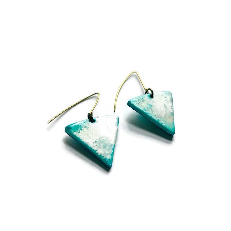 Modern Triangle Necklace in Icy Turquoise Blue and Frosted Silver