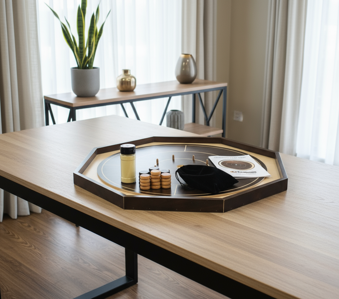 Crokinole Board For Beginners by Crokinole Canada - Walnut & Maple Melamine - Traditional Crokinole Board Game Set