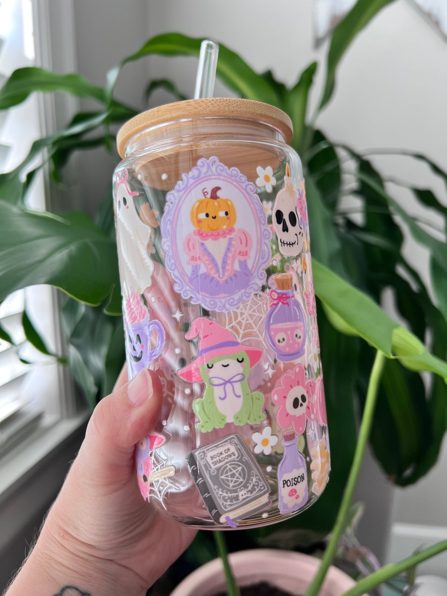 Spooky Cozy Halloween Glass Cup