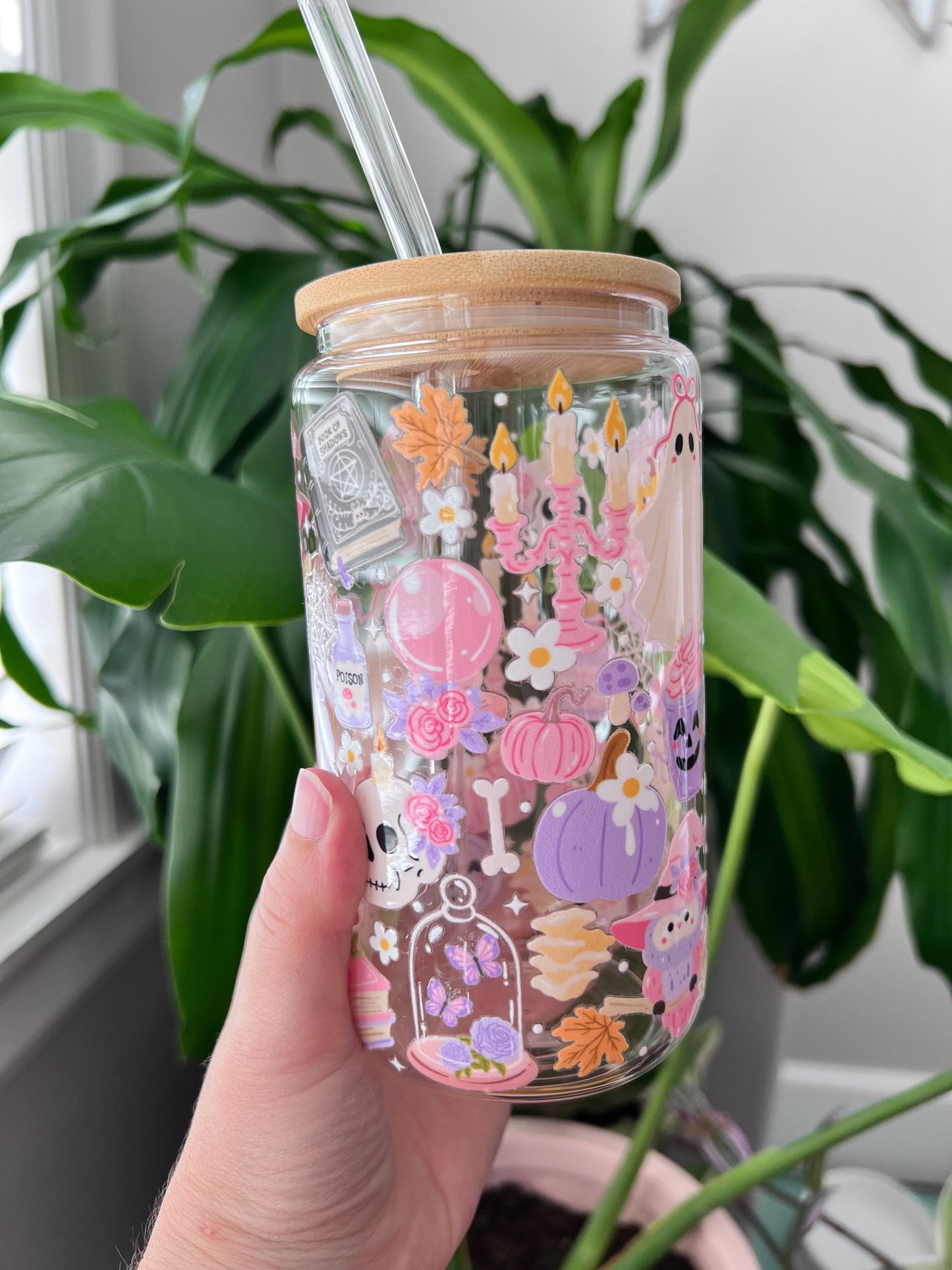 Spooky Cozy Halloween Glass Cup