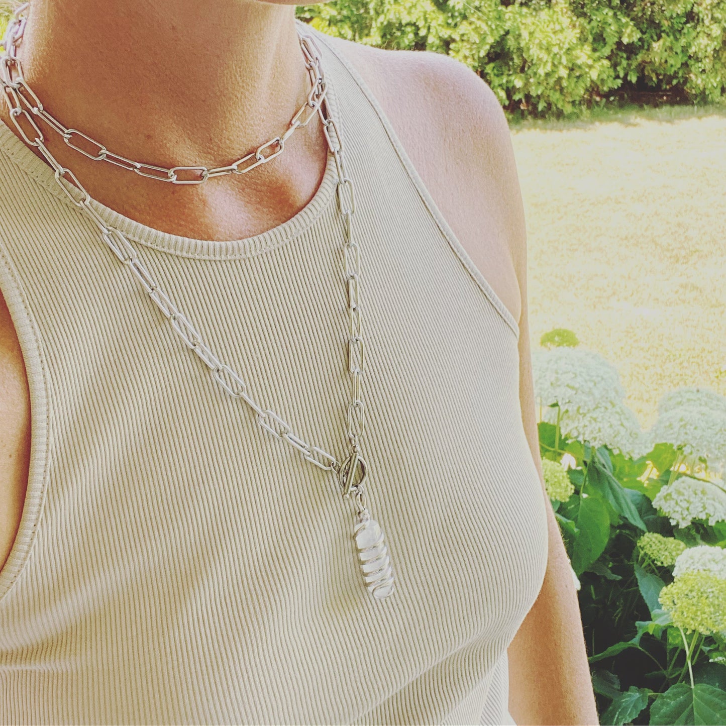 Clear Quartz Double Wrap Paper Clip Necklace in Silver