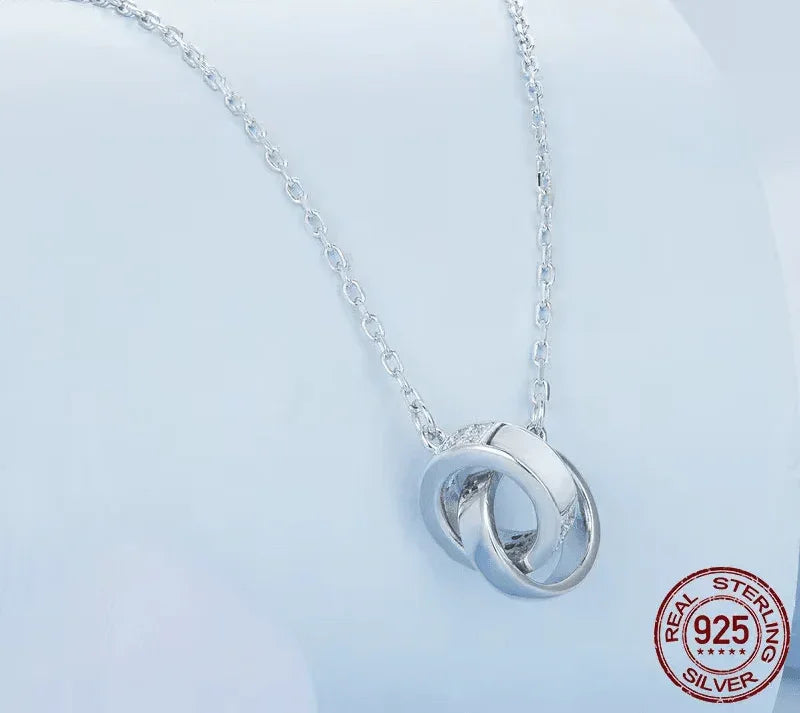 Interlocking Circles: Sterling Silver Double Ring Chain Necklace