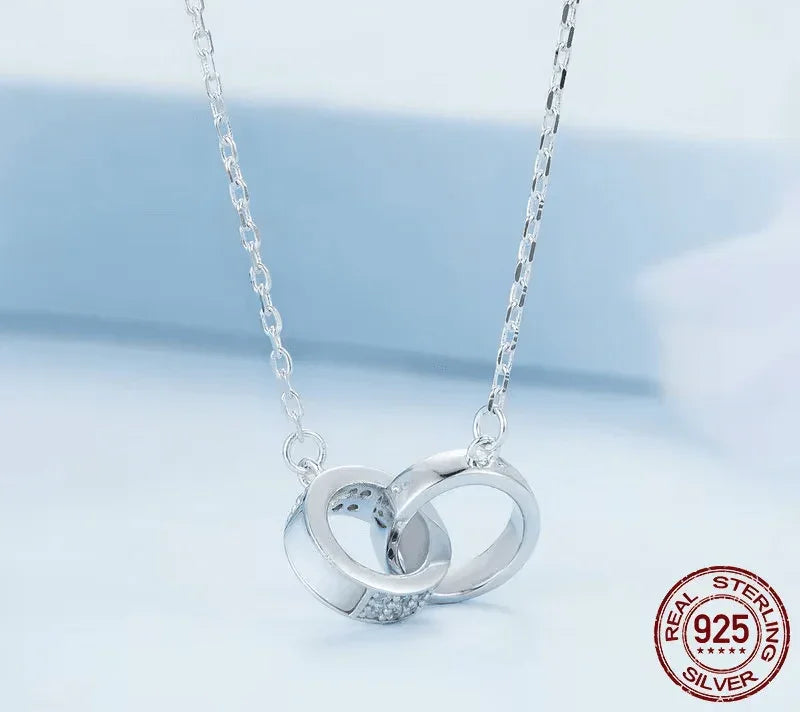 Interlocking Circles: Sterling Silver Double Ring Chain Necklace