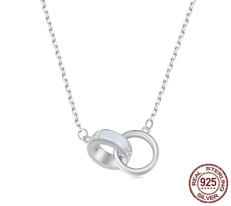 Interlocking Circles: Sterling Silver Double Ring Chain Necklace