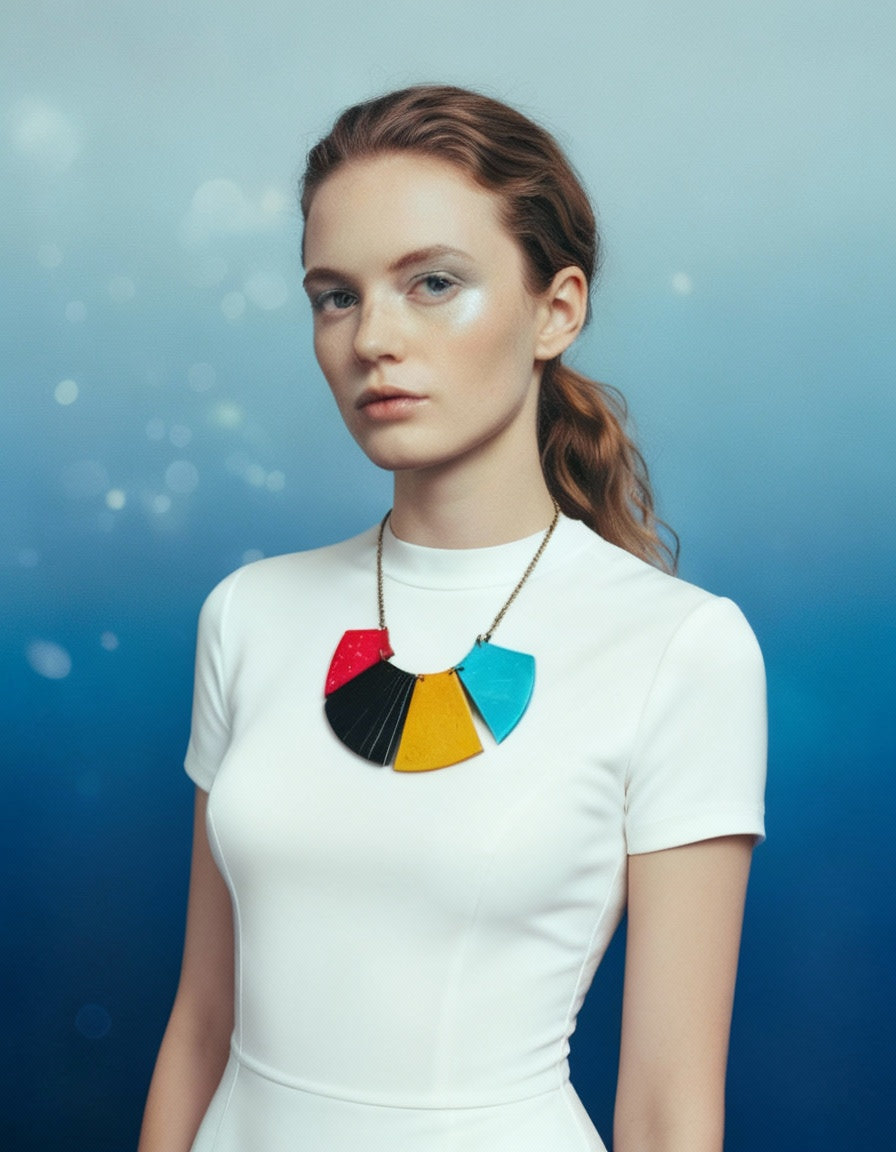 Bold Fringe Statement Necklace, Four-Piece Bib, Handmade Polymer Clay