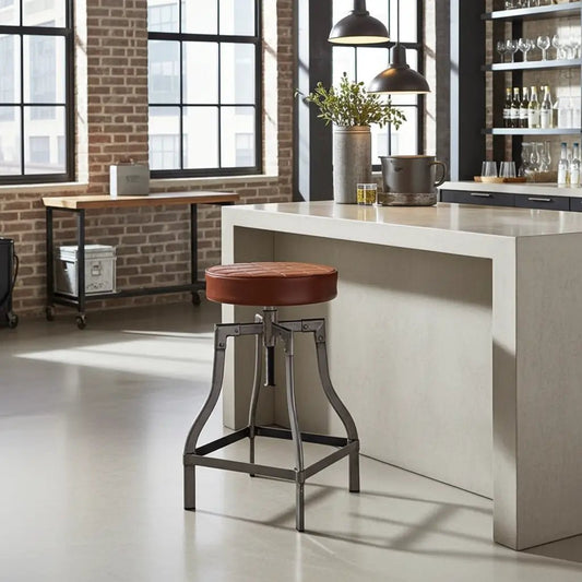 Tabouret de comptoir en cuir ajustable base d'acier noir ou brut