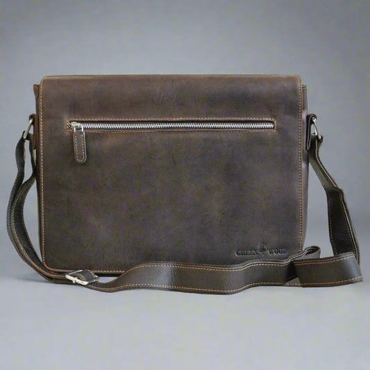 Greenwood Leather Laptop Bag. Premium Waxed Pull-Up Leather Messenger Bag