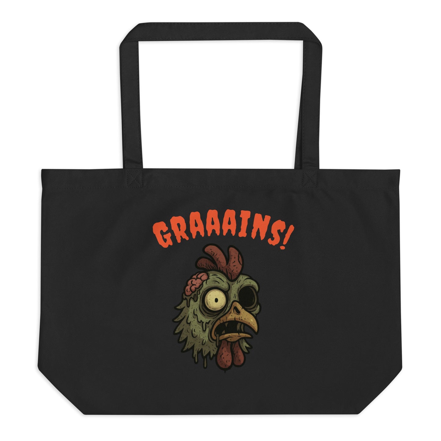 Halloween Zombie Chicken large organic tote bag