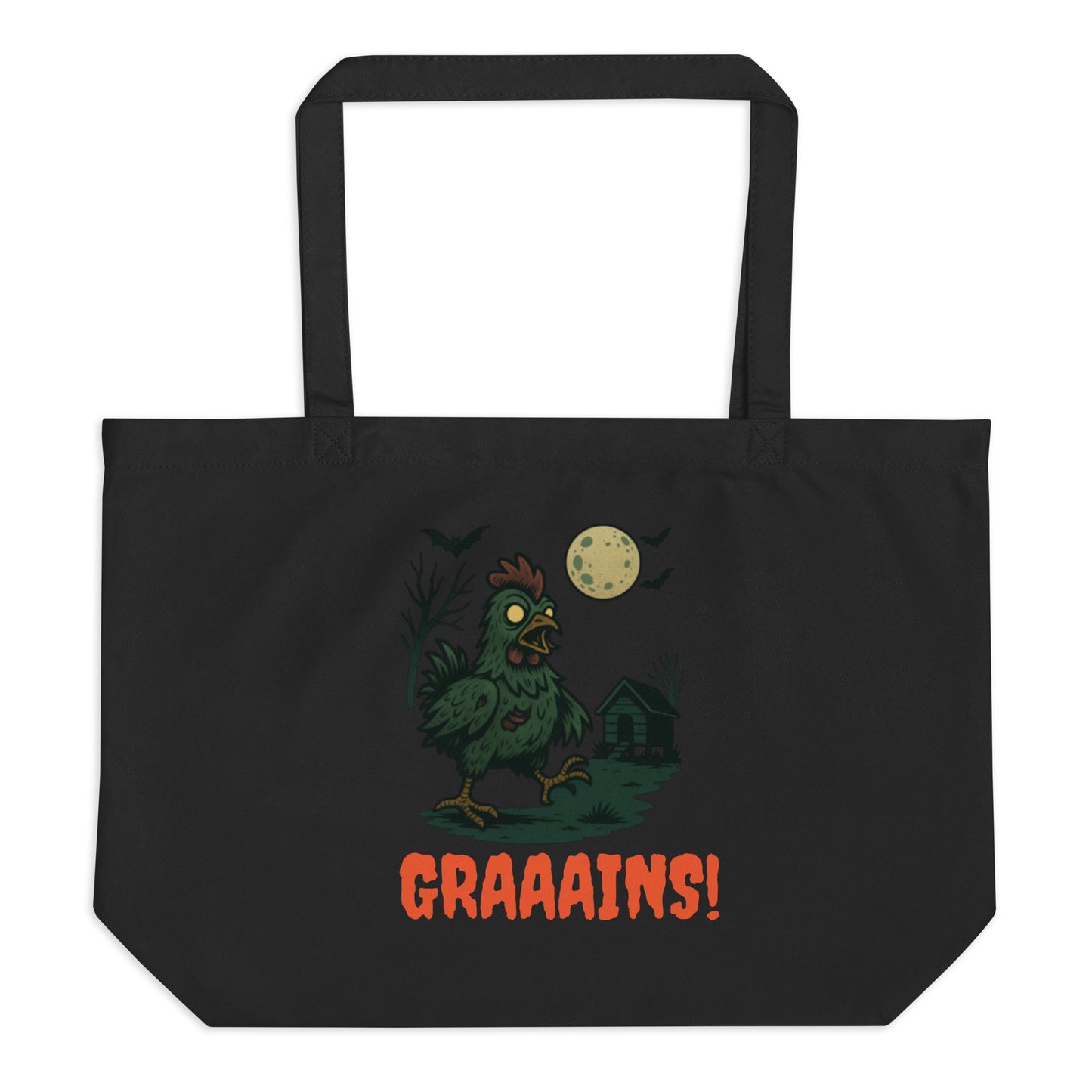 Halloween Chicken Zombie Scene large organic tote bag