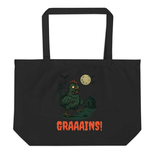 Halloween Chicken Zombie Scene large organic tote bag