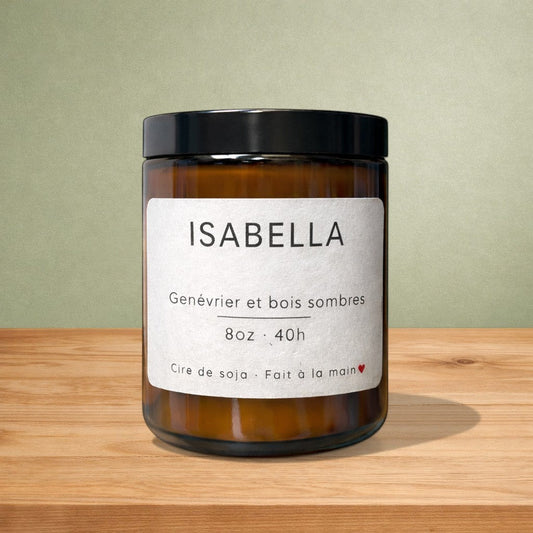 Bougie de soya ISABELLA genévrier et bois sombres