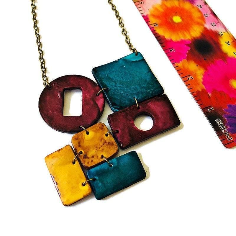 Long Geometric Drop Dangle Earrings, Post or Clip On – Handmade