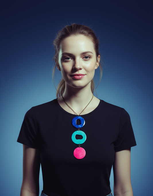 Long Colorful Statement Pendant Necklace, Handmade Polymer Clay
