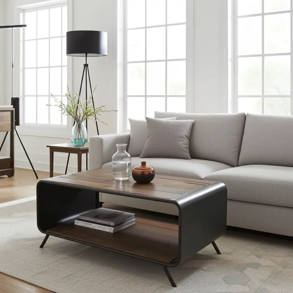 Table basse rétro bois recyclé et acier