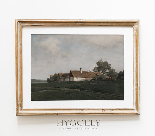 Vintage Hilltop Cottage Landscape Art Print L0165