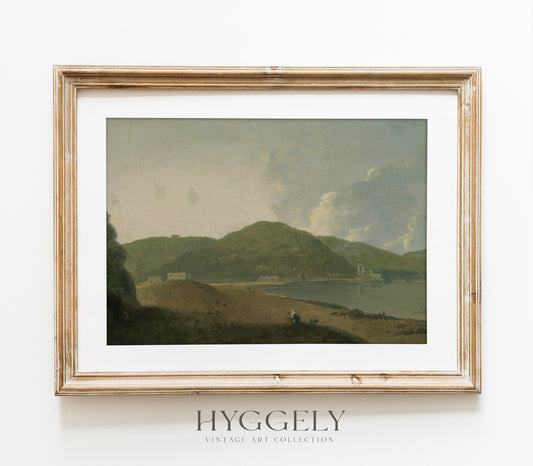 Vintage Muted Green Landscape Art Print L0147