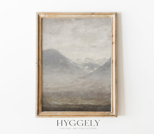 Vintage Muted Grey Landscape Art Print L0200