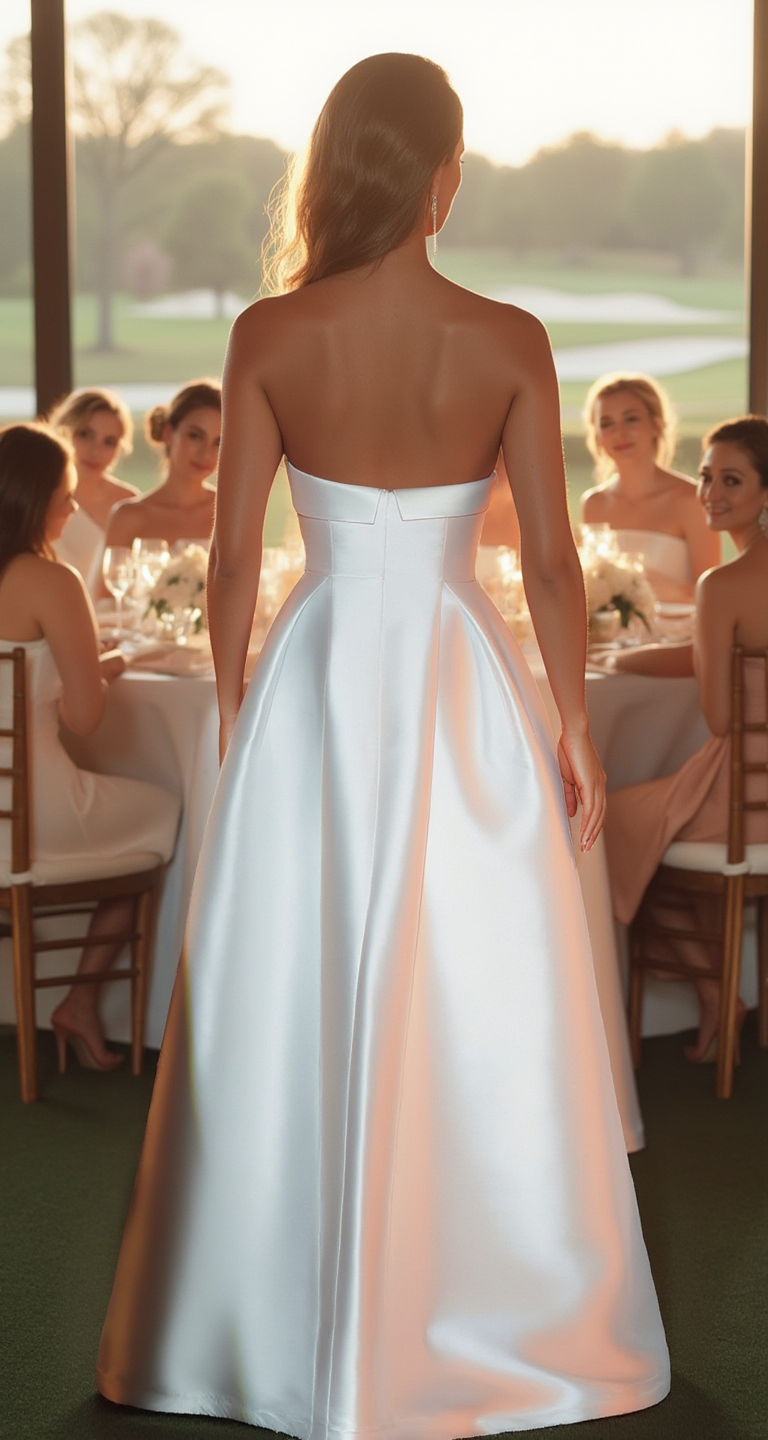 Strapless Taffeta Puffy Maxi Dress - White