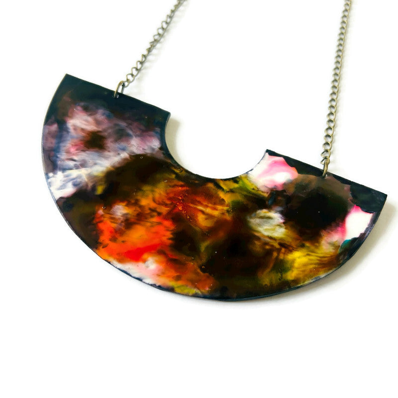 Abstract Hand Painted Earrings in Black White Yellow