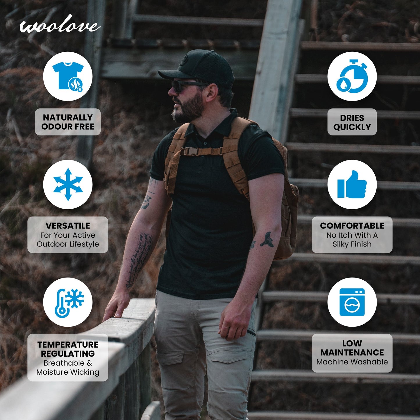 Men's 100% Merino Wool Golf Shirt (with pocket) 175 GSM - Lightweight