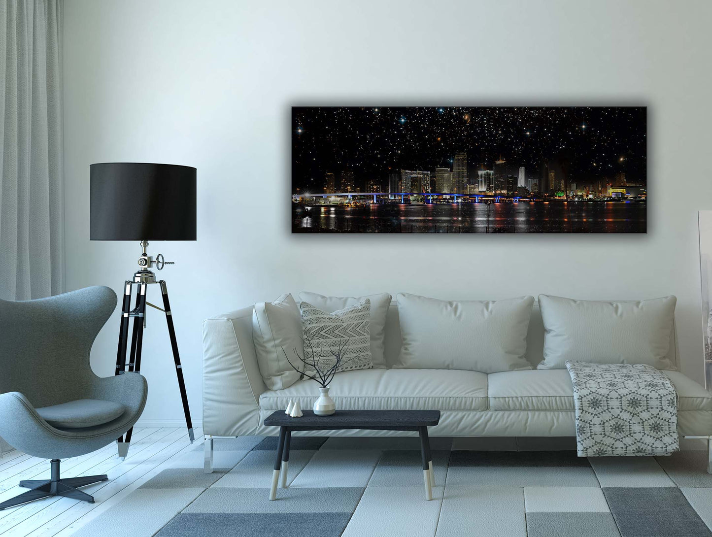 Miami at night- City Skyline - Canvas Wall Decor- RGB varnish