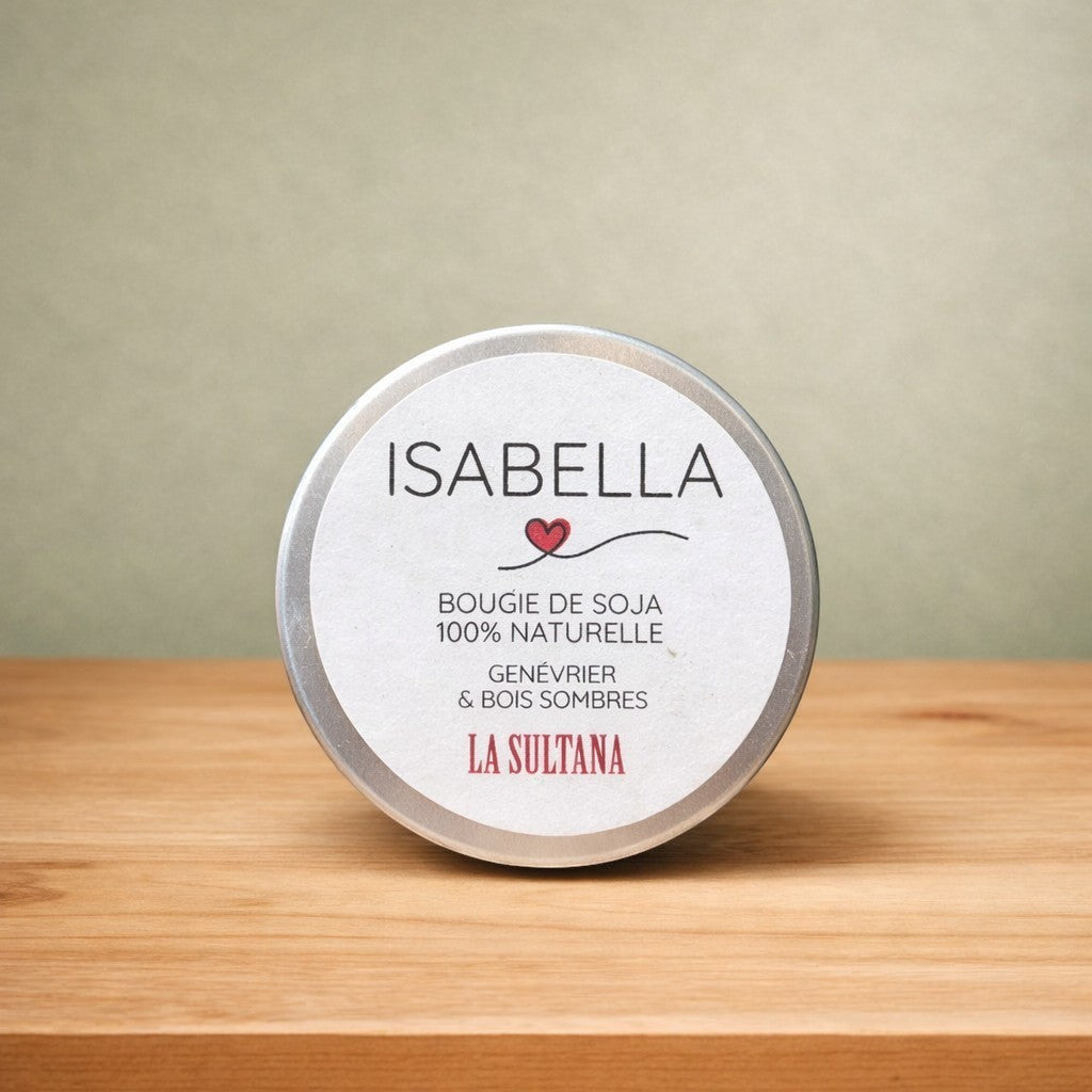 Bougie de soya ISABELLA genévrier et bois sombres