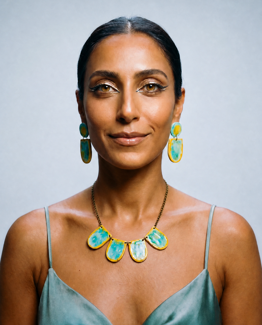 Wearable Art Necklace in Turquoise & Yellow