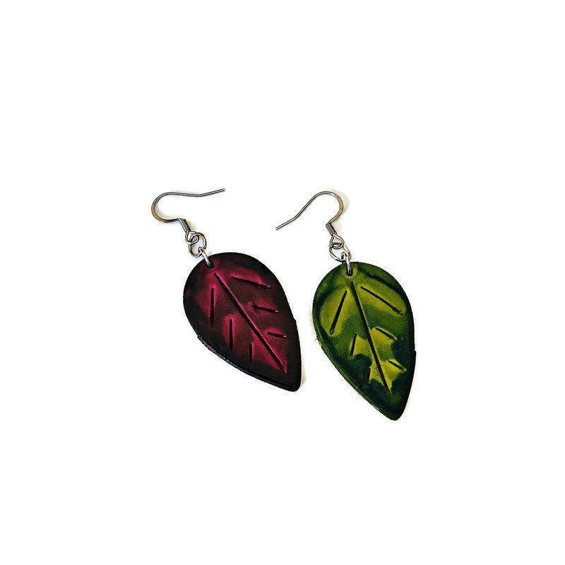 Mismatched Leaves Earrings Handmade, Fall Jewelry