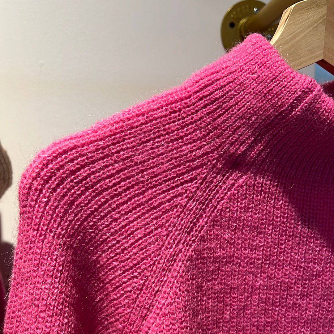 Mock Turtleneck Loose Sweater - Fuchsia