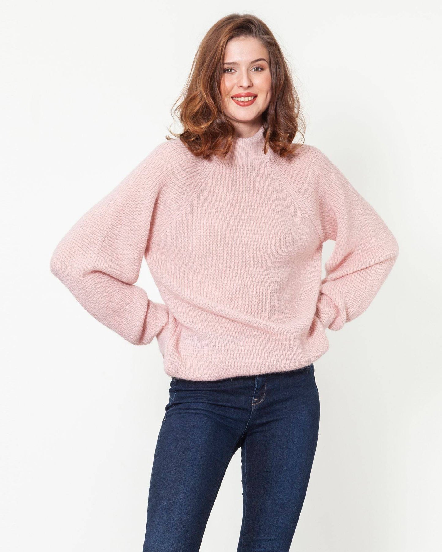 Mock Turtleneck Loose Sweater - Fuchsia