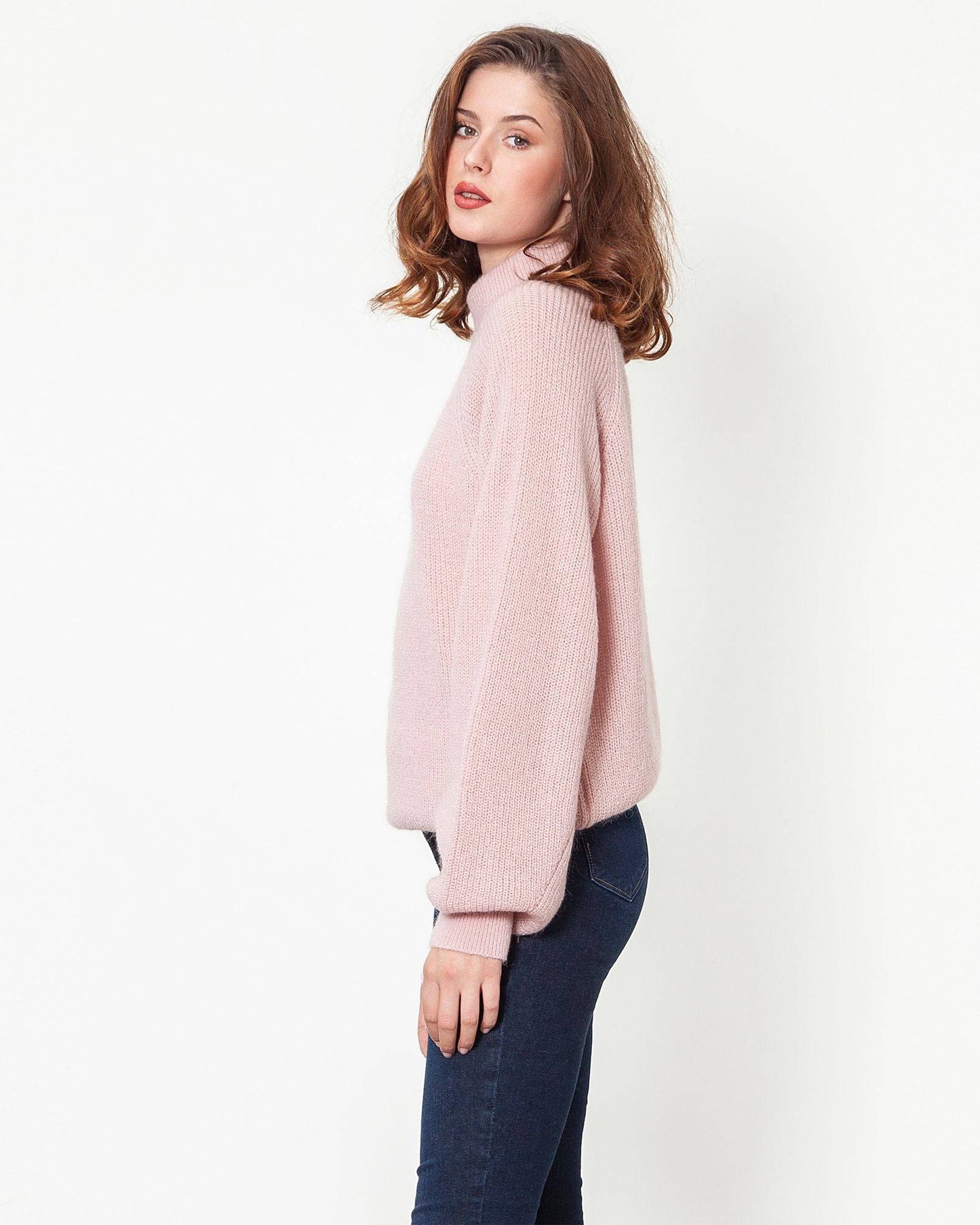 Mock Turtleneck Loose Sweater - Fuchsia