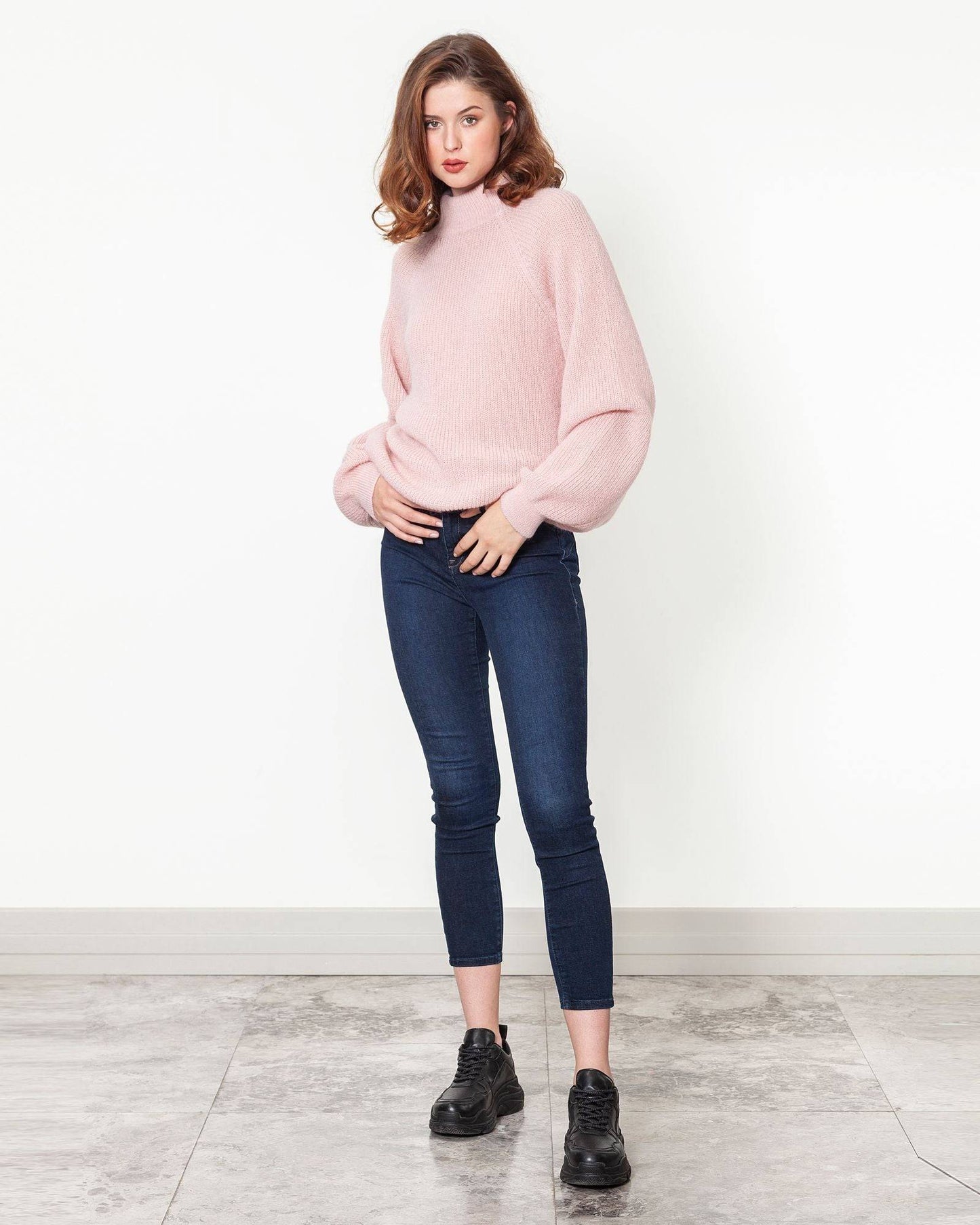 Mock Turtleneck Loose Sweater - Fuchsia