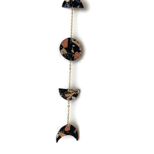 Moon Phase Wall Hanging Black with Mixed Metal Flakes, Modern Minimalist Home Decor